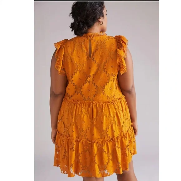 ANTHROPOLOGIE: Golden Floral Lace Dress - Picture 6 of 8